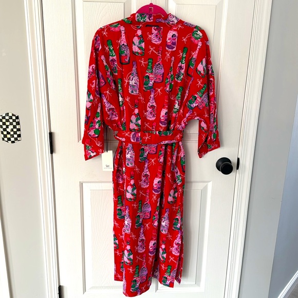 Printfresh Brushed Twill Robe Red “Pop the Bubbly” Champagne Bottles Print -S/M - Picture 6 of 12